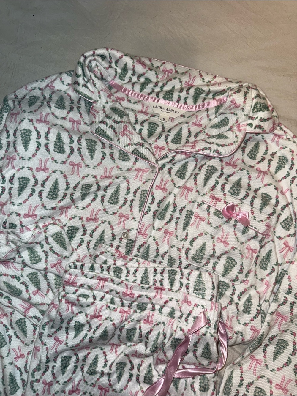 Laura Ashley Pink & Green Holiday Kids Pajama Set